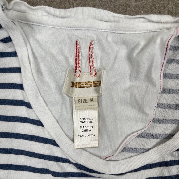 Vintage Y2k Diesel T Shirt Women's Size M White Striped Short Sleeve Designer - Picture 2 of 6